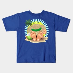 Relax on Summer Tropical Beach with Coconut Drink Kids T-Shirt